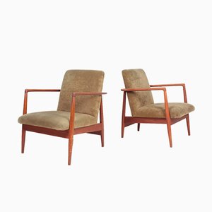 Teak and Velvet Lounge Chairs from C.B. Hansen, 1950s, Set of 2-FK-618397