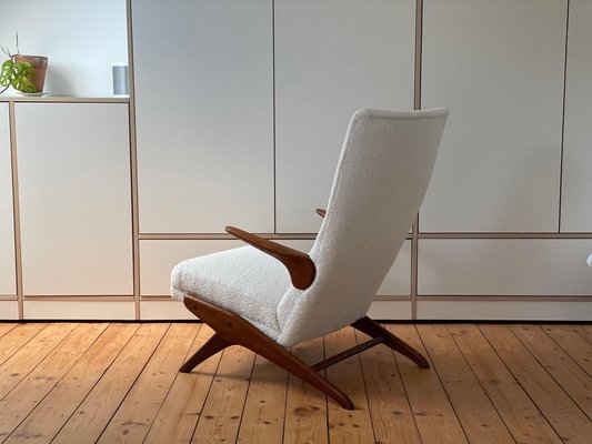 Teak and White Bouclé Lounge Chair & Ottoman by Fredrik A. Kayser for Vatne, Norway, 1960s, Set of 2-WSA-1342939