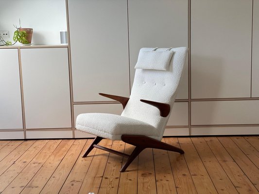 Teak and White Bouclé Lounge Chair & Ottoman by Fredrik A. Kayser for Vatne, Norway, 1960s, Set of 2-WSA-1342939