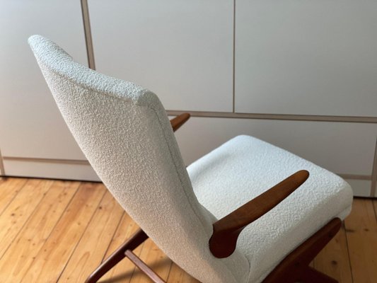 Teak and White Bouclé Lounge Chair & Ottoman by Fredrik A. Kayser for Vatne, Norway, 1960s, Set of 2-WSA-1342939