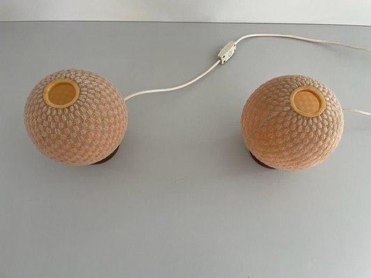 Teak Ball Bedside Lamps with Fabric Shades from Temde, Germany, 1960s, Set of 2-RDS-1725999