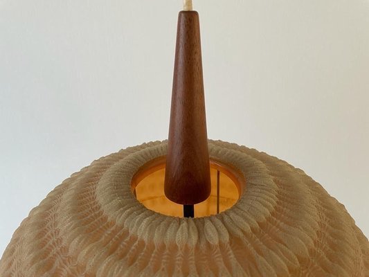 Teak Ball Ceiling Lamp with Fabric Shade from Temde, Switzerland, 1960s-RDS-1725994