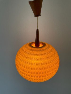 Teak Ball Ceiling Lamp with Fabric Shade from Temde, Switzerland, 1960s-RDS-1725994