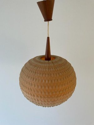 Teak Ball Ceiling Lamp with Fabric Shade from Temde, Switzerland, 1960s-RDS-1725994