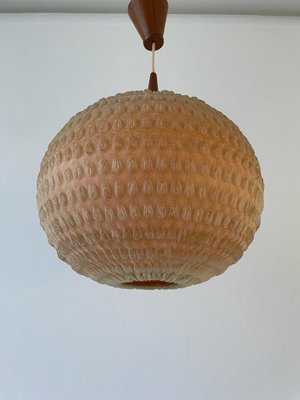 Teak Ball Ceiling Lamp with Fabric Shade from Temde, Switzerland, 1960s-RDS-1725994