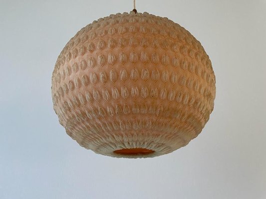 Teak Ball Ceiling Lamp with Fabric Shade from Temde, Switzerland, 1960s-RDS-1725994