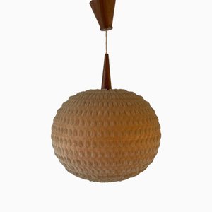 Teak Ball Ceiling Lamp with Fabric Shade from Temde, Switzerland, 1960s-RDS-1725994