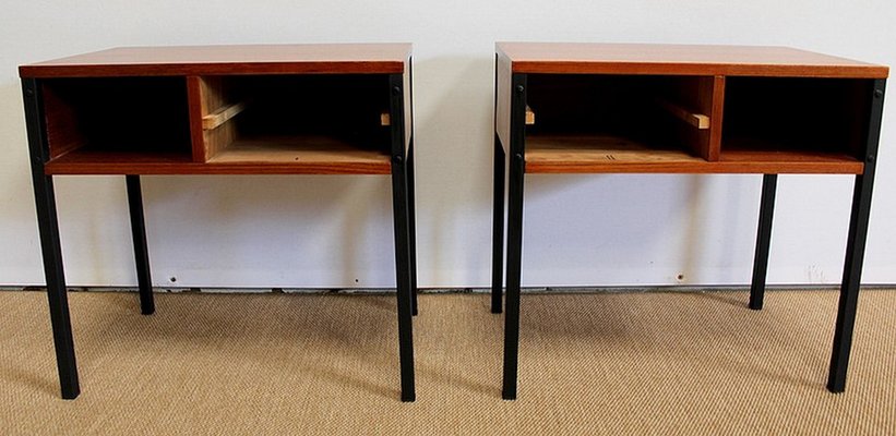 Teak Bedside or End Tables in the Style of Minvielle, 1960s, Set of 2-RVK-953840