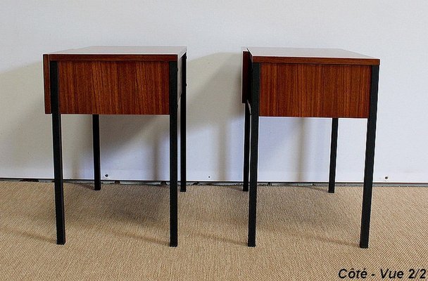 Teak Bedside or End Tables in the Style of Minvielle, 1960s, Set of 2-RVK-953840