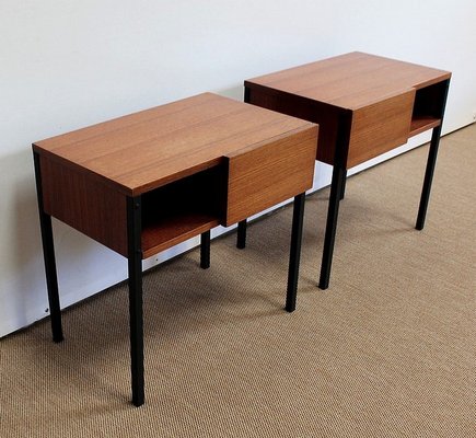 Teak Bedside or End Tables in the Style of Minvielle, 1960s, Set of 2-RVK-953840