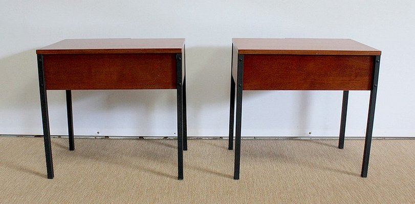 Teak Bedside or End Tables in the Style of Minvielle, 1960s, Set of 2-RVK-953840