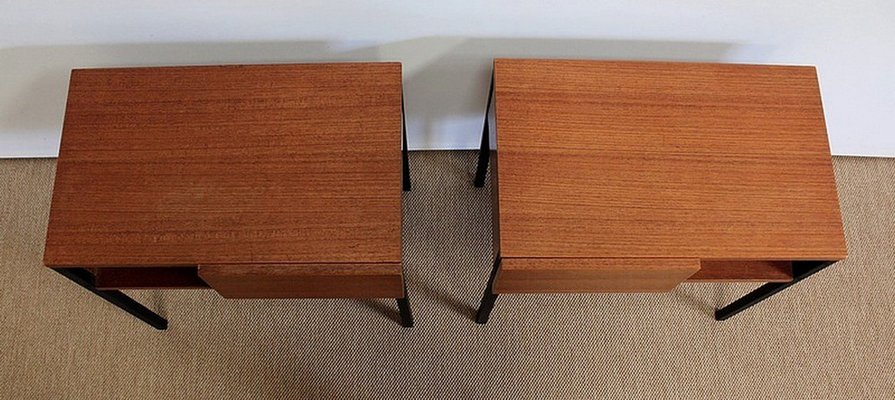 Teak Bedside or End Tables in the Style of Minvielle, 1960s, Set of 2-RVK-953840