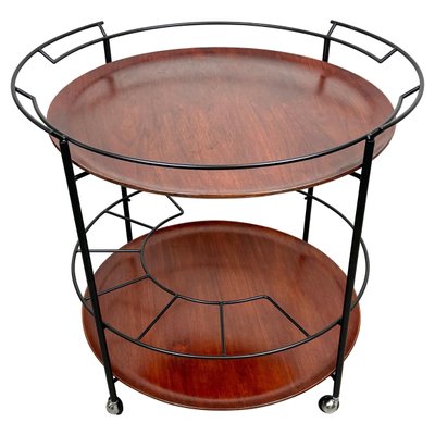 Teak & Black Metal Round Serving Cart Tray, Italy, 1960s-LYQ-1171494