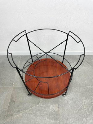 Teak & Black Metal Round Serving Cart Tray, Italy, 1960s-LYQ-1171494