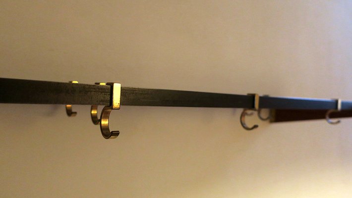 Teak, Brass and Black Metal Coat and Hat Rack, 1960s-ED-1820605