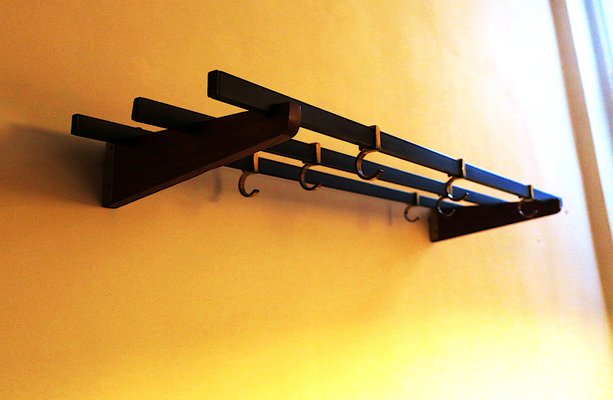 Teak, Brass and Black Metal Coat and Hat Rack, 1960s-ED-1820605