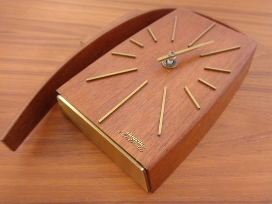 Teak & Brass Dugena Electric Wall Clock, Germany, 1960s-RDW-1797546