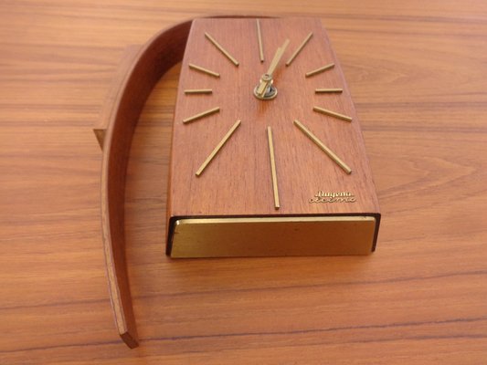 Teak & Brass Dugena Electric Wall Clock, Germany, 1960s-RDW-1797546