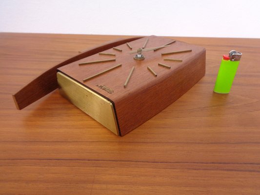 Teak & Brass Dugena Electric Wall Clock, Germany, 1960s-RDW-1797546