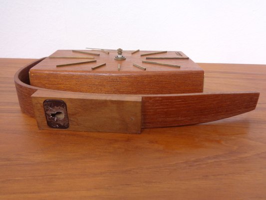 Teak & Brass Dugena Electric Wall Clock, Germany, 1960s-RDW-1797546