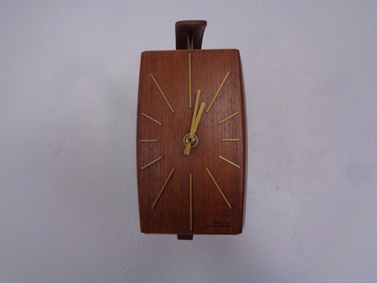 Teak & Brass Dugena Electric Wall Clock, Germany, 1960s-RDW-1797546