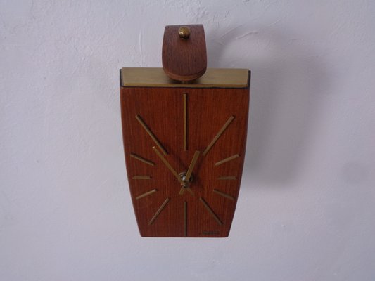 Teak & Brass Dugena Electric Wall Clock, Germany, 1960s-RDW-1797546