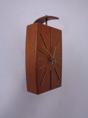 Teak & Brass Dugena Electric Wall Clock, Germany, 1960s-RDW-1797546