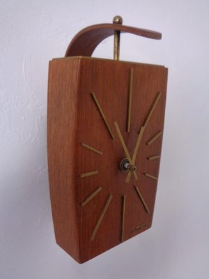 Teak & Brass Dugena Electric Wall Clock, Germany, 1960s-RDW-1797546