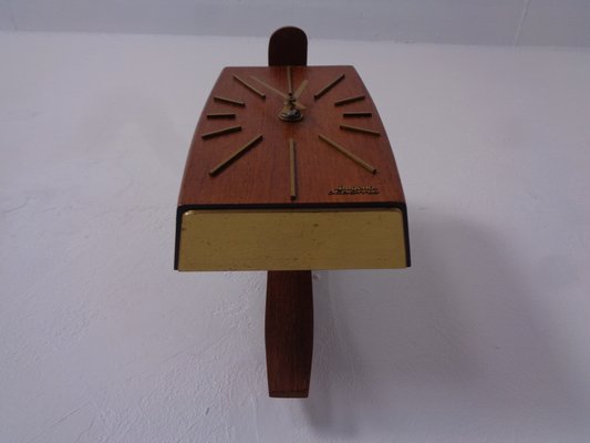 Teak & Brass Dugena Electric Wall Clock, Germany, 1960s-RDW-1797546