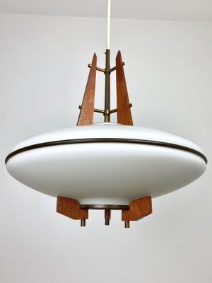 Teak, Brass & Opaline Glass Ceiling Lamp from Stilnovo, Italy, 1960s-LYQ-1171650