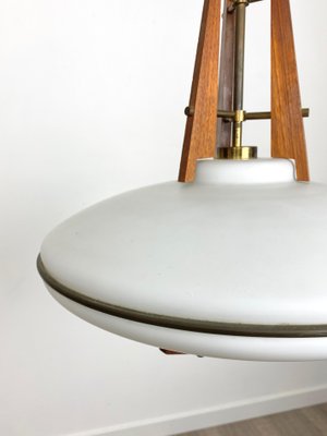 Teak, Brass & Opaline Glass Ceiling Lamp from Stilnovo, Italy, 1960s-LYQ-1171650