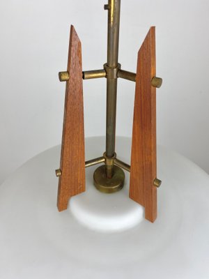 Teak, Brass & Opaline Glass Ceiling Lamp from Stilnovo, Italy, 1960s-LYQ-1171650