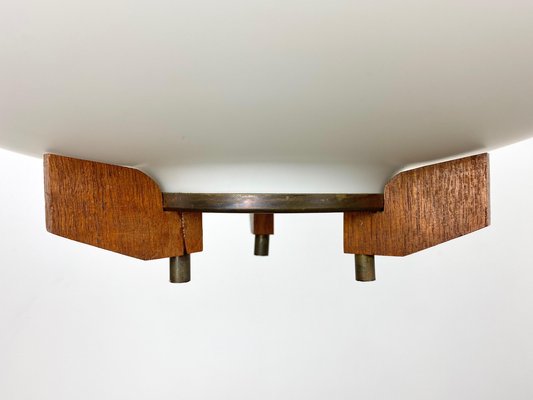 Teak, Brass & Opaline Glass Ceiling Lamp from Stilnovo, Italy, 1960s-LYQ-1171650