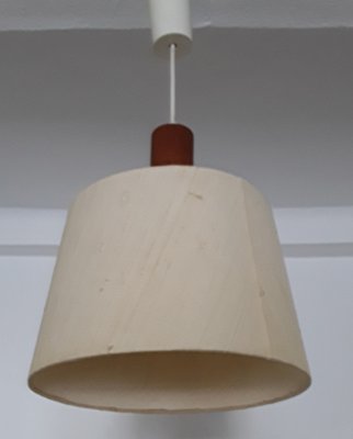 Teak Ceiling Lamp with Beige Wool Shade, 1970s-HOI-845252