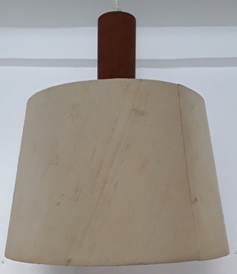 Teak Ceiling Lamp with Beige Wool Shade, 1970s-HOI-845252