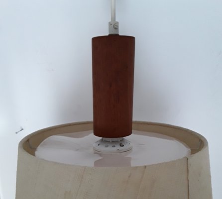 Teak Ceiling Lamp with Beige Wool Shade, 1970s-HOI-845252