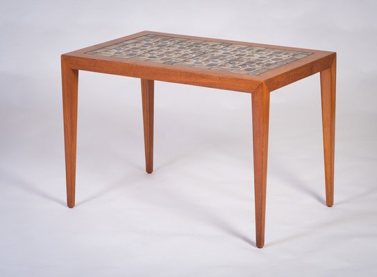 Teak Coffee Table with Royal Copenhagen Tile Top by Severin Hansen for Haslev, Denmark, 1960s-ZGQ-1734665