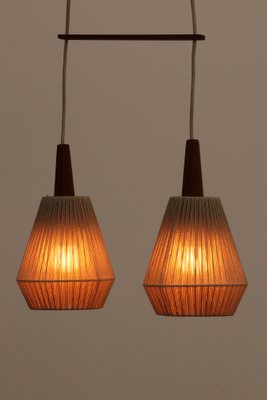 Teak Hanging Lamp with 2 Shades, Sweden, 1960s-EZZ-1736074