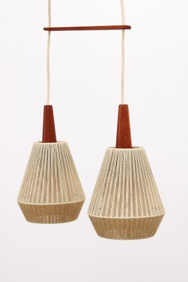 Teak Hanging Lamp with 2 Shades, Sweden, 1960s-EZZ-1736074