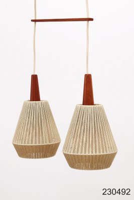 Teak Hanging Lamp with 2 Shades, Sweden, 1960s-EZZ-1736074