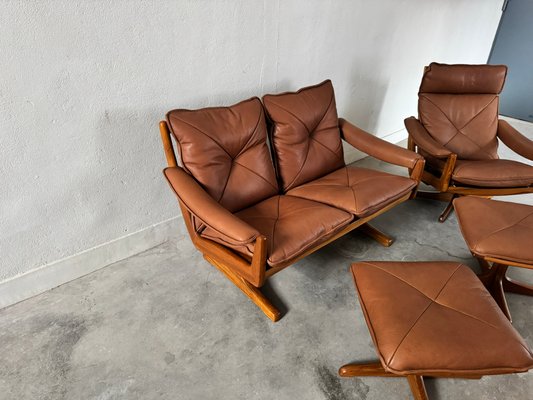 Teak & Leather Armchair, Sofa & Ottoman by Söda Galvano, 1960s, Set of 4-EBP-2016660