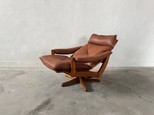 Teak & Leather Armchair, Sofa & Ottoman by Söda Galvano, 1960s, Set of 4-EBP-2016660