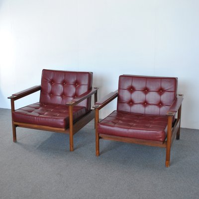 Teak Leather Armchairs by Georges Coslin for 3V Arredamenti Padova, 1960s, Set of 2-JQO-1104613