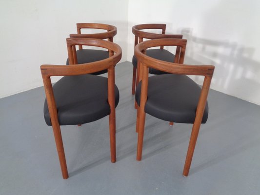 Teak & Leather Model 195 Dining Chairs by Ole Gjerløv-Knudsen & Torben Lind for France & Søn / France & Daverkosen, 1960s, Set of 4-RDW-772010