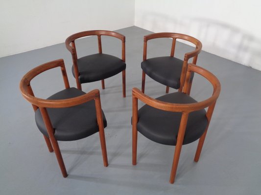 Teak & Leather Model 195 Dining Chairs by Ole Gjerløv-Knudsen & Torben Lind for France & Søn / France & Daverkosen, 1960s, Set of 4-RDW-772010