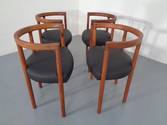 Teak & Leather Model 195 Dining Chairs by Ole Gjerløv-Knudsen & Torben Lind for France & Søn / France & Daverkosen, 1960s, Set of 4-RDW-772010