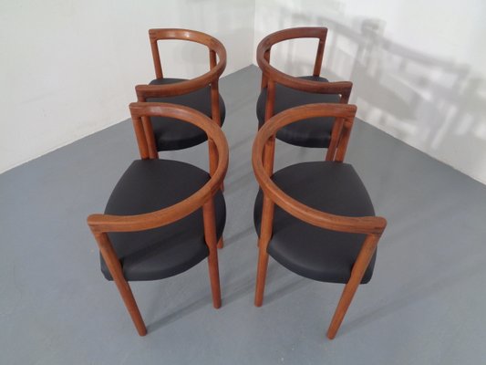 Teak & Leather Model 195 Dining Chairs by Ole Gjerløv-Knudsen & Torben Lind for France & Søn / France & Daverkosen, 1960s, Set of 4-RDW-772010