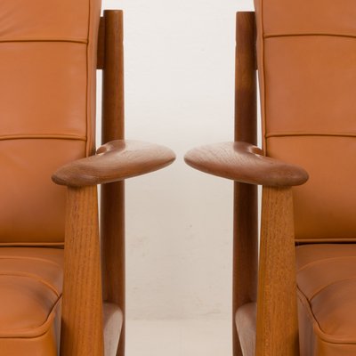 Teak Lounge Chairs in Aniline Cognac Leather for Cado by Grete Jalk, Denmark, 1960s, Set of 2-UE-2035001