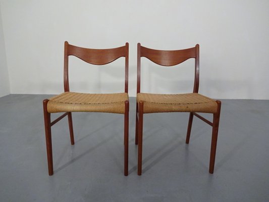 Teak & Paper Cord Dining Chairs by Ejner Larsen for Glyngore Stolefabrik, 1960s, Set of 2-RDW-561381