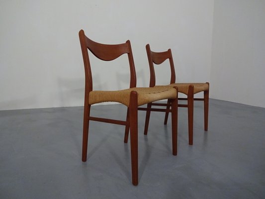 Teak & Paper Cord Dining Chairs by Ejner Larsen for Glyngore Stolefabrik, 1960s, Set of 2-RDW-561381